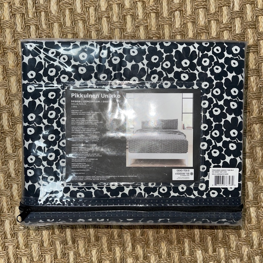 Marimekko Pikkiinen Unikko Design 200TC Cotton 4 Pc King Sheet Set Pakistan NWT - Picture 5 of 8